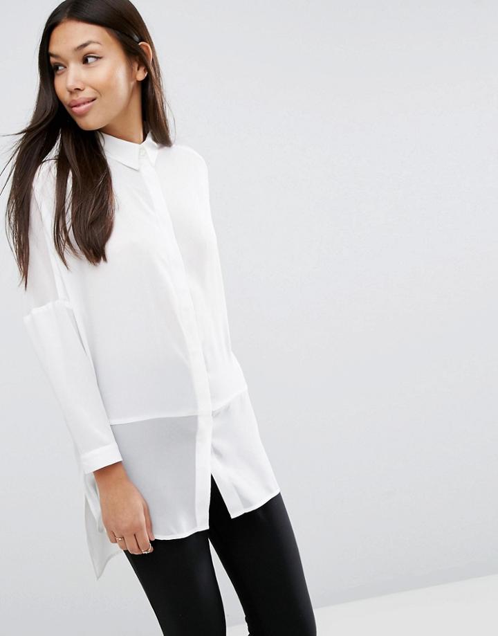 Asos Oversized Blouse With Sheer Inserts - White