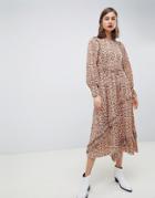 Mango Synch Waist Maxi Dress In Snake Print - Brown