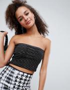 Bershka Metallic Stripe Crop Top - Black