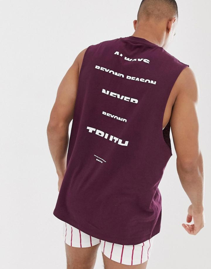 Asos Design Relaxed Sleeveless T-shirt With Back Text Print - Purple