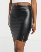 Asos Design Leather Look Mini Skirt With Notch Hem In Black