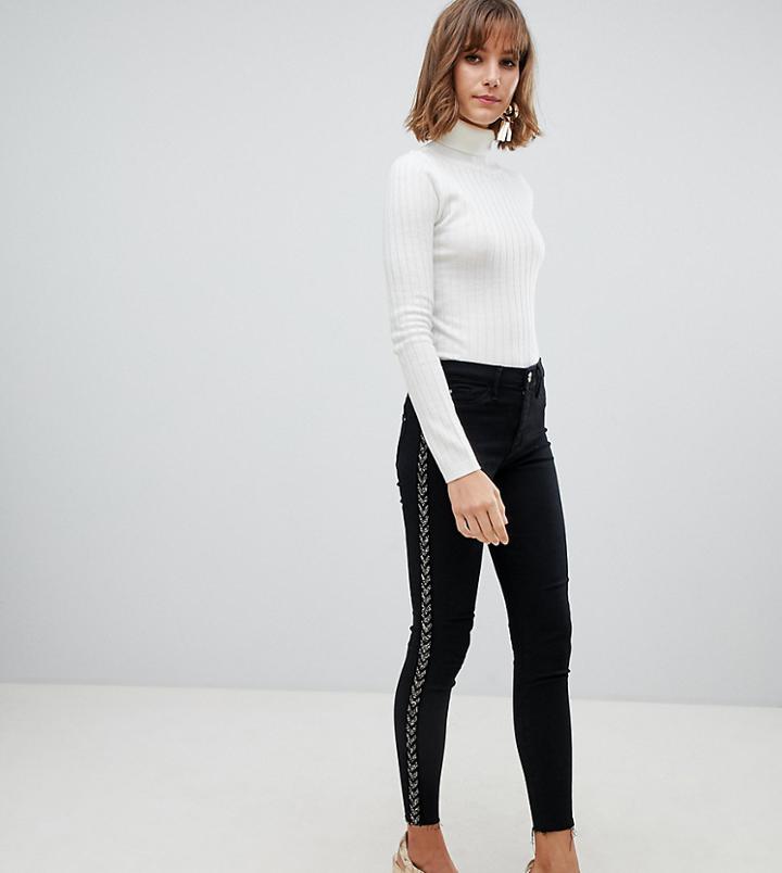 River Island Molly Skinny Jeans With Chevron Stripe In Black - Black