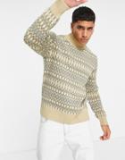 Topman Fairisle Knitted Turtleneck In Stone-neutral