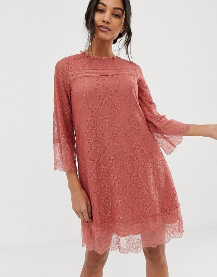Hazel Teracotta Lace Shift Dress-pink