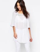 B.young Cheesecloth Top With Embriodered Detail - White