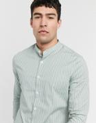 Asos Design Slim Fit Shirt With Vertical Stripe In Sage Green