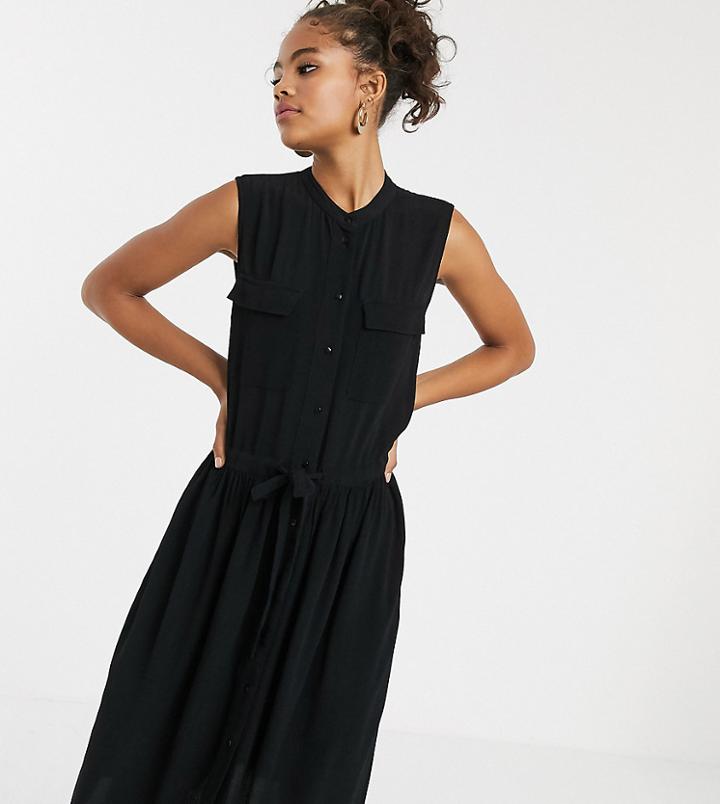 Y.a.s Tall Sleeveless Midi Dress With Utility Pockets-black