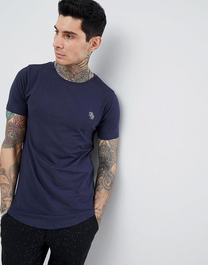 Process Black Stretch Crew Neck Curved Hem T-shirt - Navy