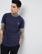 Process Black Stretch Crew Neck Curved Hem T-shirt - Navy
