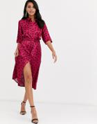 Closet London Shirt Dress In Oversized Splodge Print In Fuchsia And Black-pink