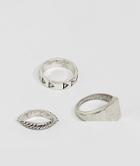 Asos Design Ring Pack In Burnished Silver - Silver