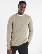 Asos Design Midweight Cotton Crew Neck Sweater In Camel Twist-brown