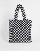 Skinnydip Check Fluffy Tote Bag In Black And White-multi