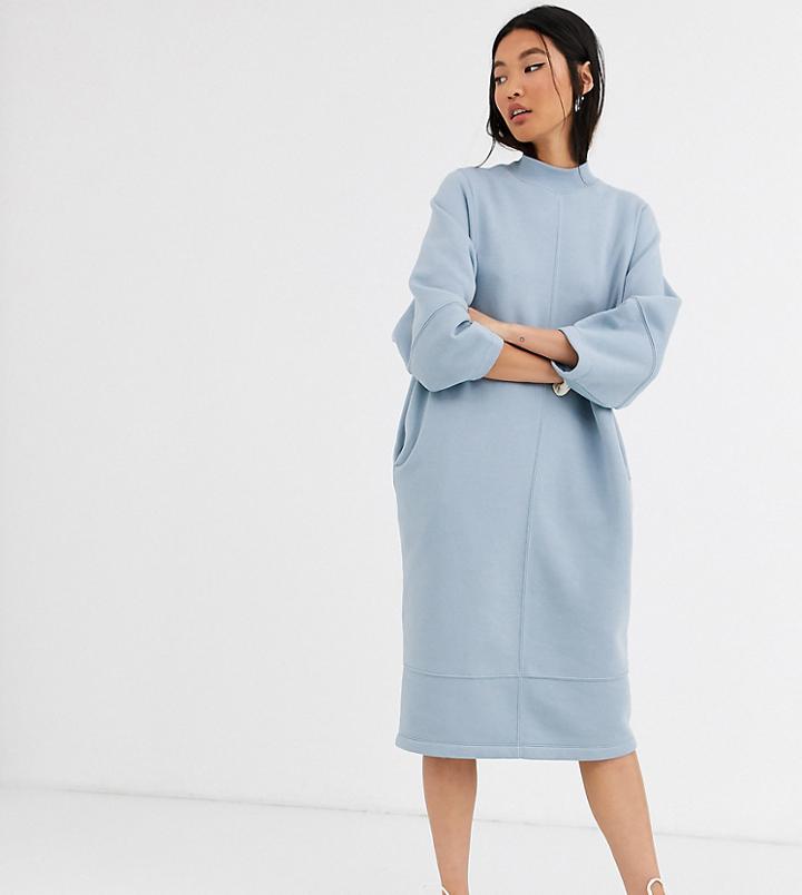 Monki Cocoon Midi Sweater Dress In Blue