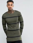 Asos Rib Extreme Muscle Long Sleeve T-shirt With Pigment Wash - Green