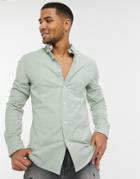 Asos Design Slim Fit Yarn Dye Organic Oxford Shirt In Pine Green