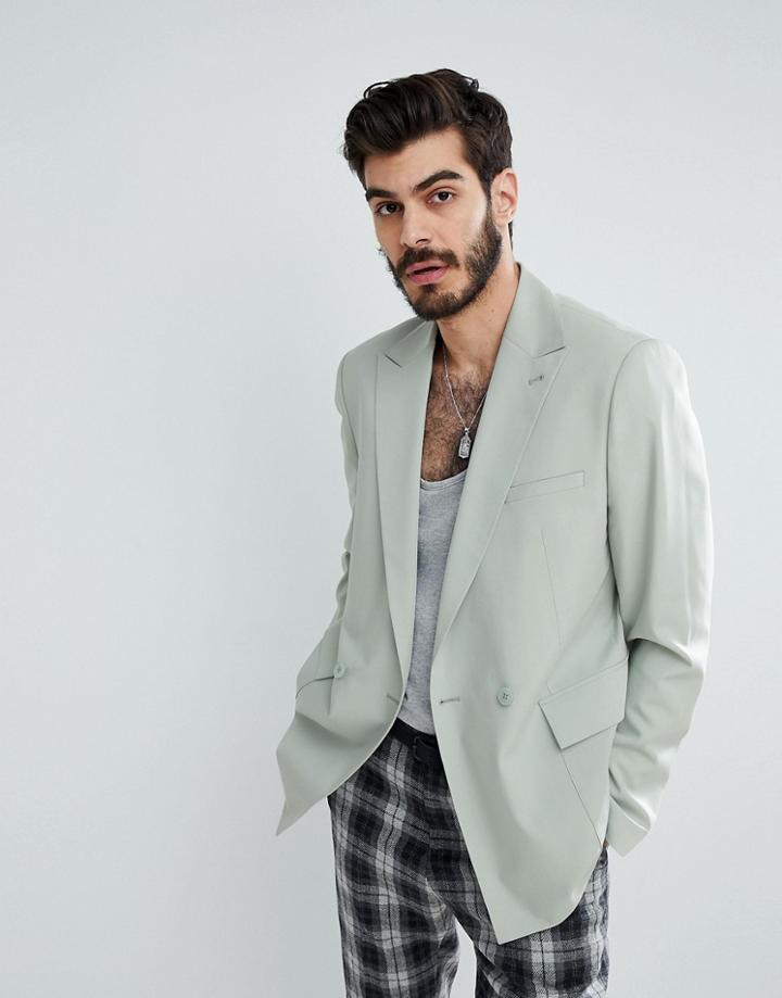 Asos Skinny Double Breasted Blazer In Sage Green - Green