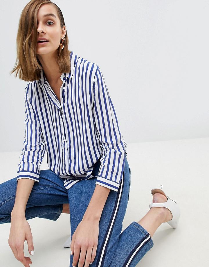 Stradivarius Bold Stripe Button Up Shirt - Blue