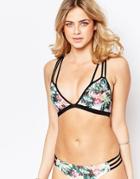 Asos Fuller Bust Lotus Palm Contrast Plunge Supportive Triangle Bikini Top Dd-f - Lotus Palm
