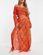 Threadbare Crop Top And Maxi Skirt Beach Set In Orange Leopard Print