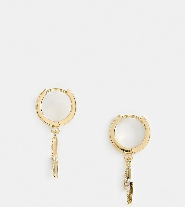Orelia Gold Plated Pave Lightening Bolt Huggie Hoop Earrings - Gold