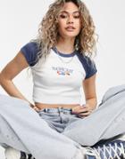 Pull & Bear Pacific Bay Cropped T-shirt With Logo Detail In Stone-neutral