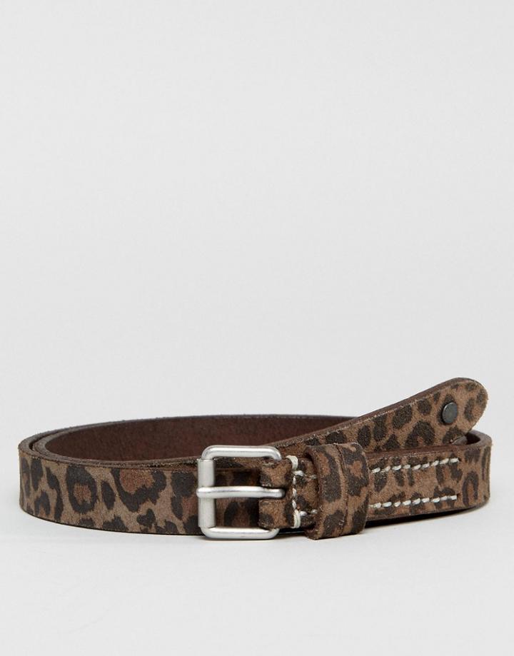 Allsaints Leather Skinny Belt In Leopard - Brown