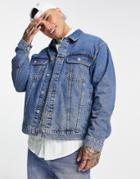 Topman Oversized Fit Denim Jacket In Vintage Blue-blues