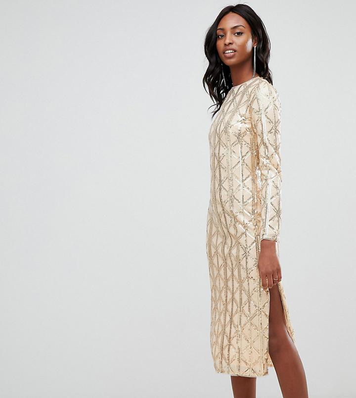 Tfnc Tall Geometric Sequin Bodycon Midi Dress In Multi - Multi