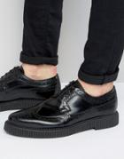 Asos Brogue Shoes In Black Leather With Creeper Sole - Black