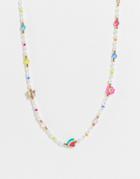 Monki Bead And Pearl Necklace In Multi