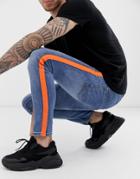 Brave Soul Skinny Jean With Neon Orange Taping-blue