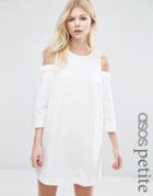 Asos Petite Cold Shoulder Cotton Swing Dress - White