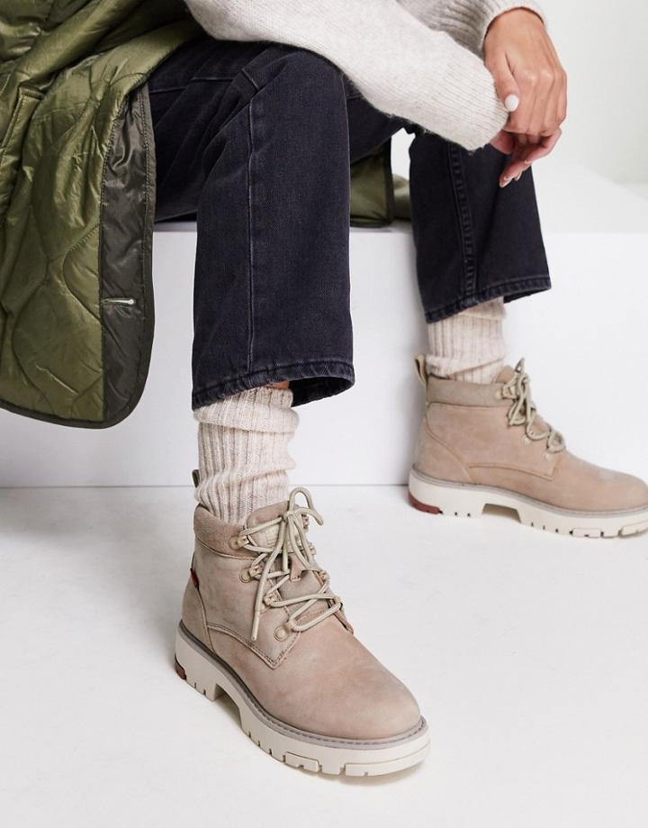 Levi's Suede Lace Up Ankle Boots In Beige-neutral