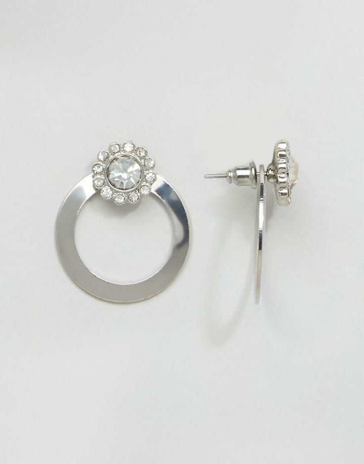 Asos Double Crystal Circle Stud Earrings - Silver