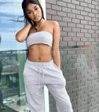 Missguided Petite Bandeau Top And Sweatpants Set In Gray Heather-grey