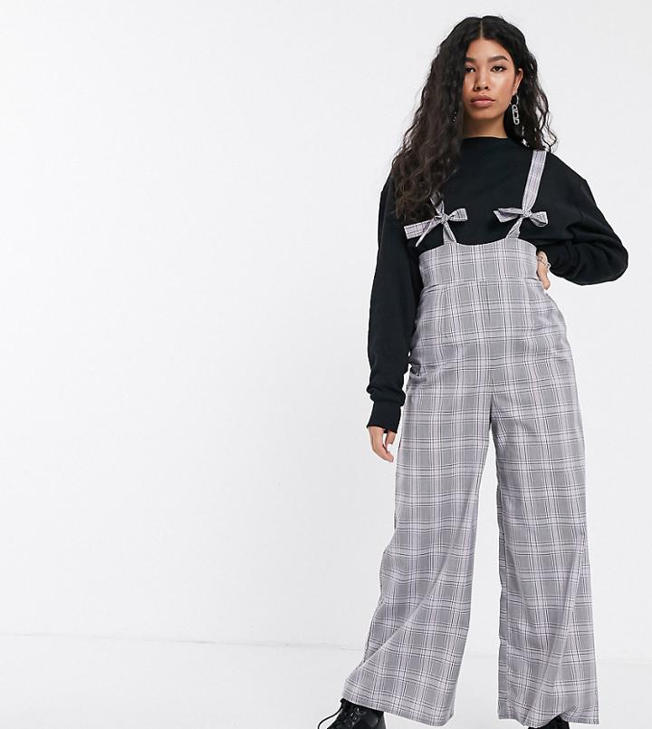 Reclaimed Vintage Inspired Suspenders Jumpsuit With Knot Detail In Lilac Check