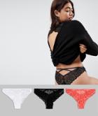 Asos Design 3 Pack Cross Back Brazilian Pants - Multi