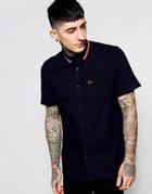 Fred Perry Shirt With Mix Pique And Tipped Collar Short Sleeves In Slim Fit - Navy