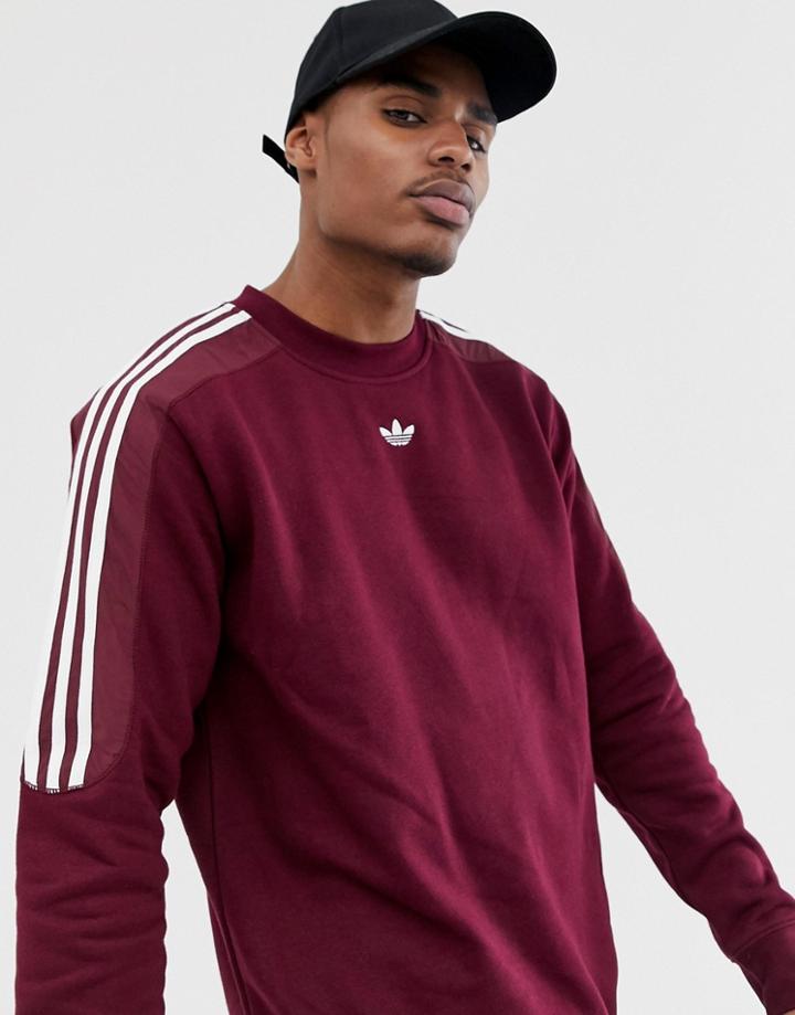 Adidas Originals Sweatshirt With Trefoil Logo Print 3 Stripes In Burgundy Fh6883 - Red