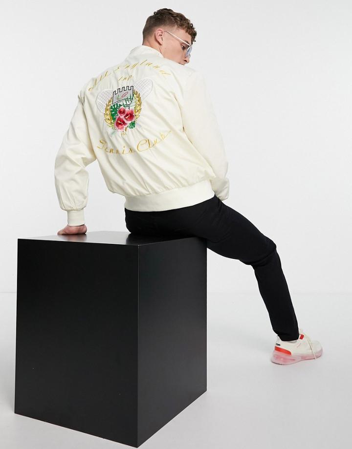 Liquor N Poker Tennis Club Bomber Jacket With Back Embroidered Emblem In Off-white
