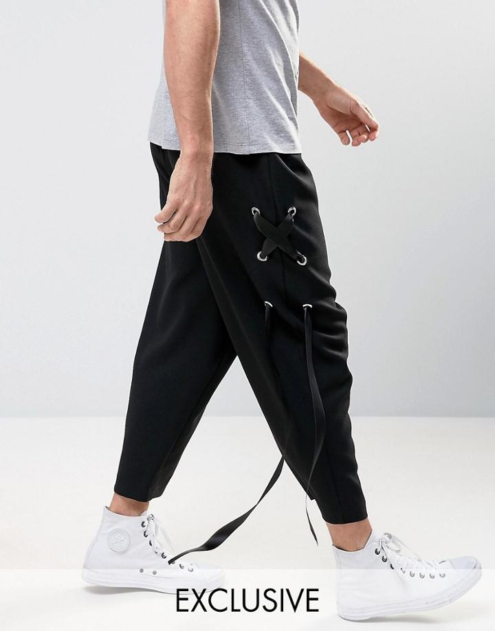 Reclaimed Vintage Relaxed Pants With Laced Ribbon - Black