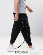 Reclaimed Vintage Relaxed Pants With Laced Ribbon - Black