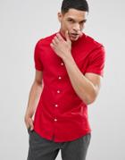 Asos Design Slim Shirt In Red With Short Sleeves - Red