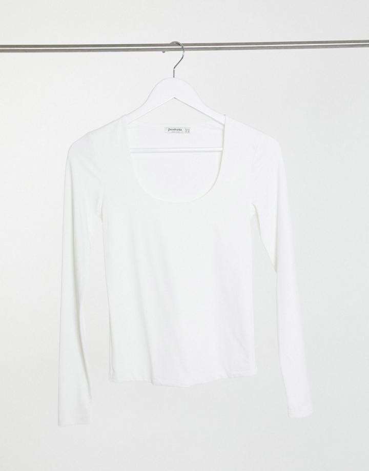 Stradivarius Scoop Neck Top In White
