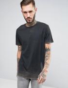 Asos Longline T-shirt With Overdye And Acid Wash - Black