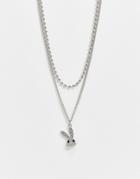 Asos Design Multirow Necklace With Bunny Pendant In Silver Tone