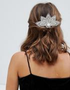 Asos Design Back Hair Comb With Filigree And Jewel Design In Silver - Silver