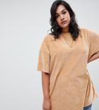 Missguided Plus Velour Oversized T-shirt In Camel - Beige