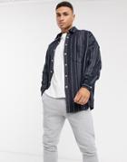 Asos Design Wool Mix Extreme Oversized Stripe Shirt In Navy Texture